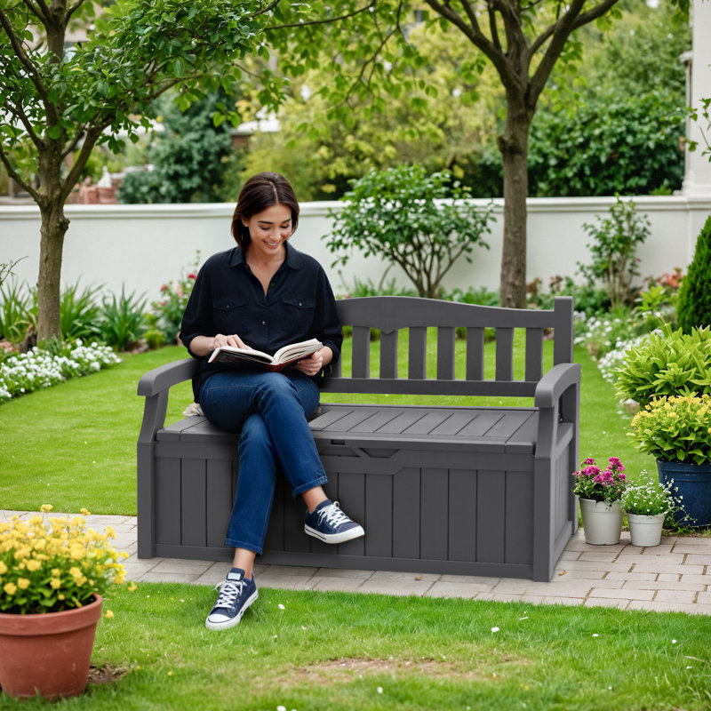 70 Gallon Storage Bench Deck Box For Patio Furniture Front Porch Decor And Outdoor Seating Perfect To Store Garden Tools And Pool Toys Black